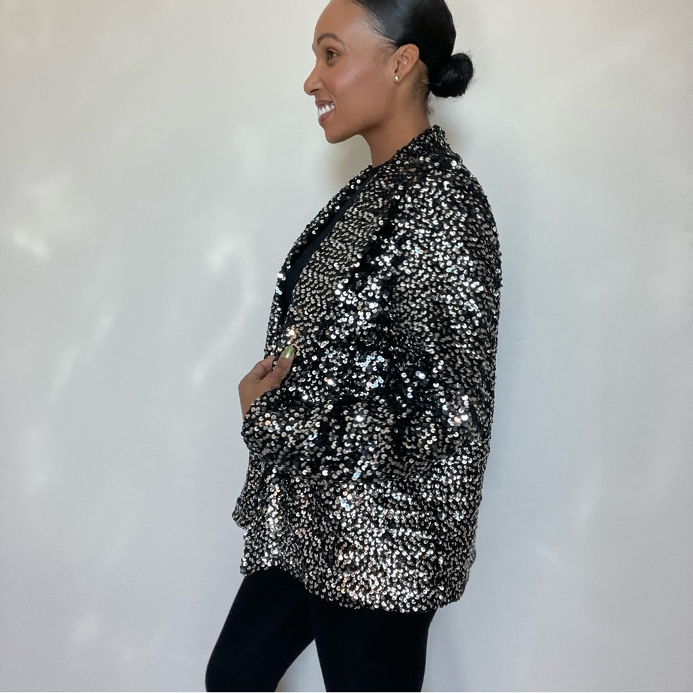 Vintage Sequin Silver Jacket W/ Button Sleeves - image 5